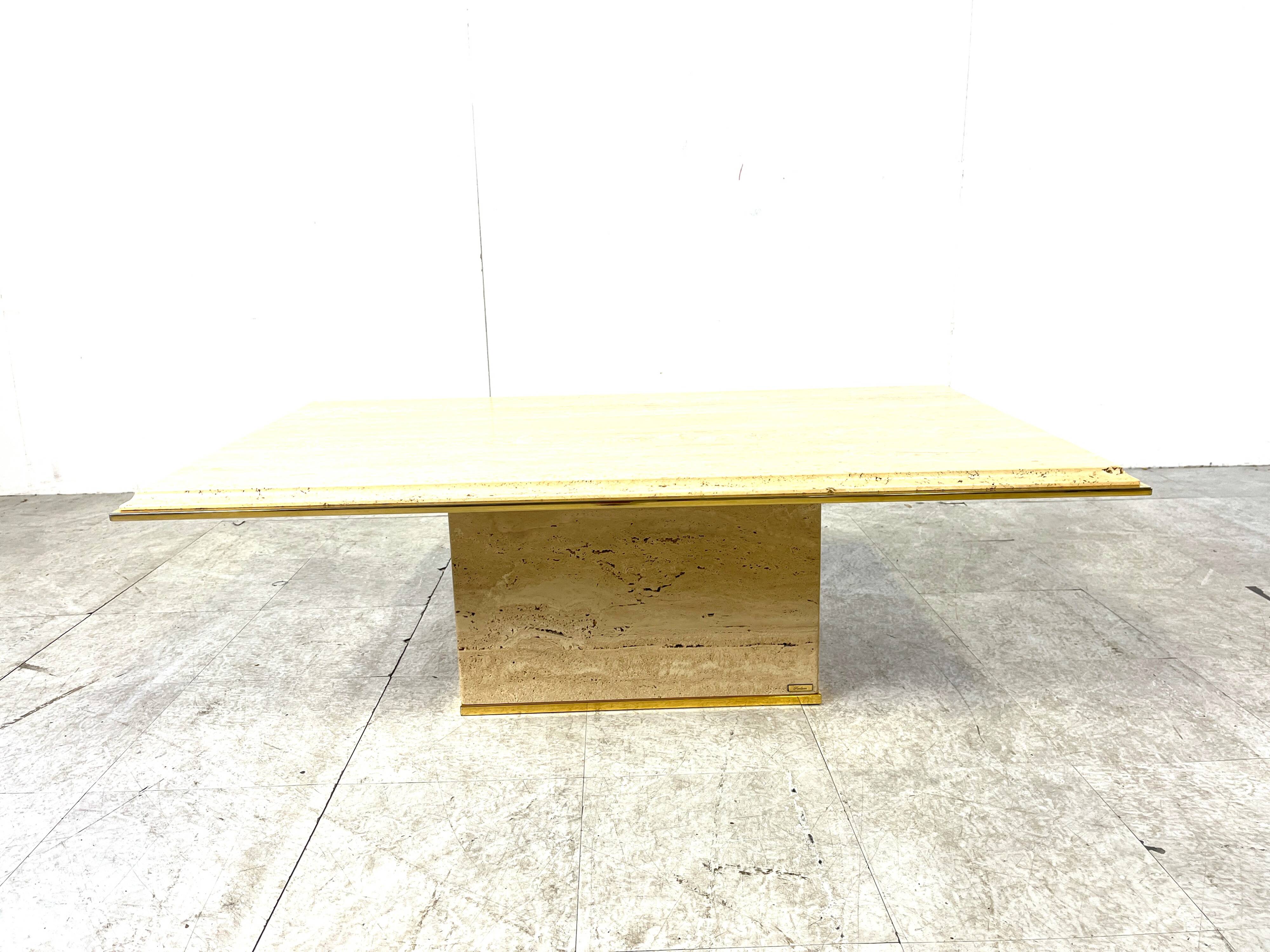 Travertine and brass coffee table by Fedam, 1970s