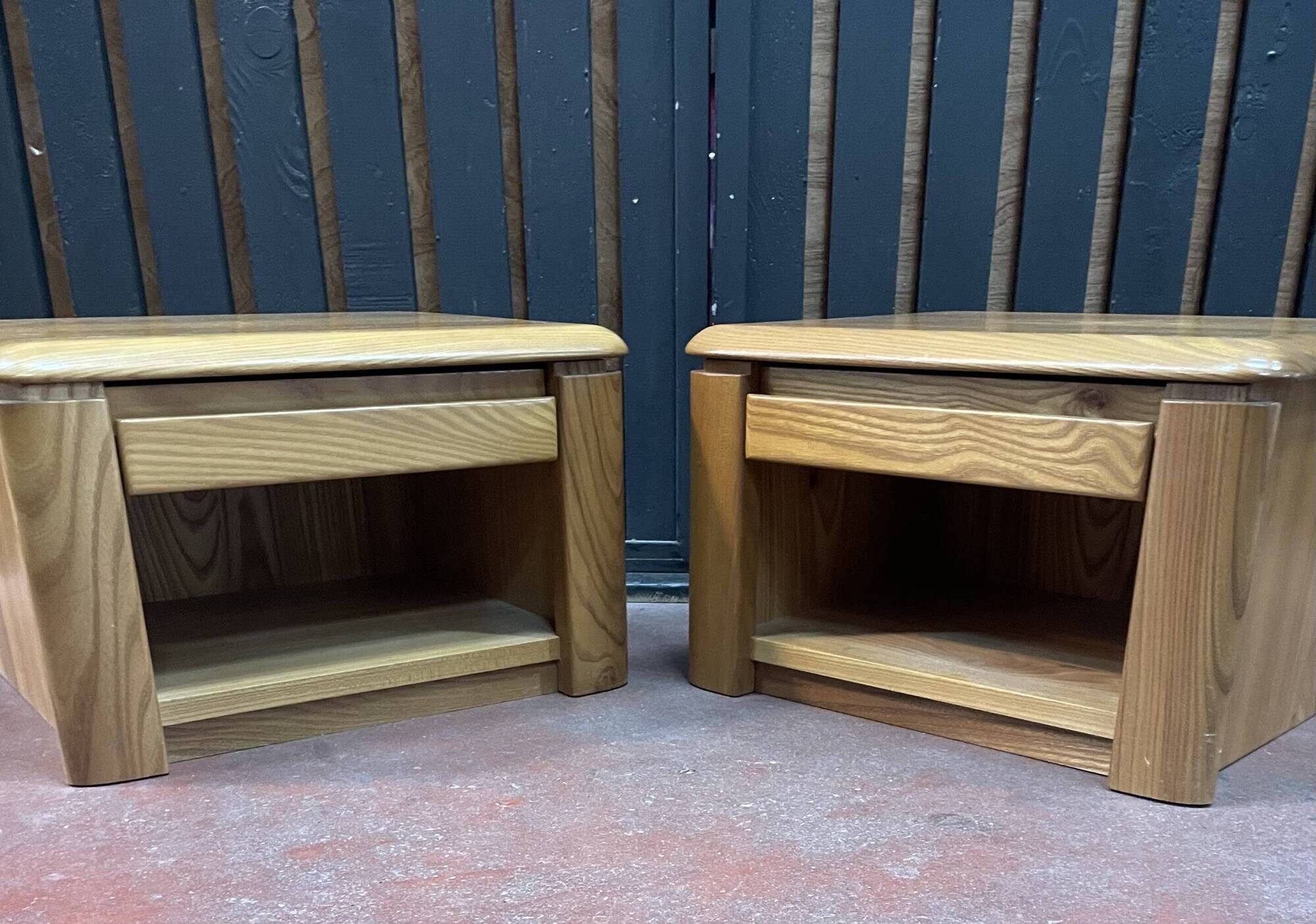 Pair of solid elm bedside tables from the 1970s.
