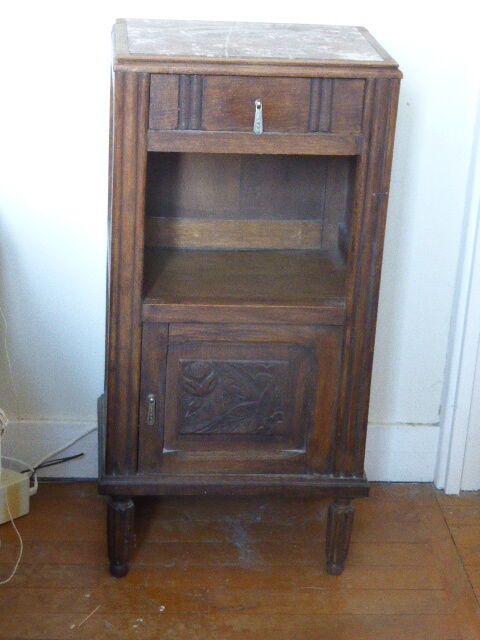 Wooden bedside and pink marble, carved flowers, art deco