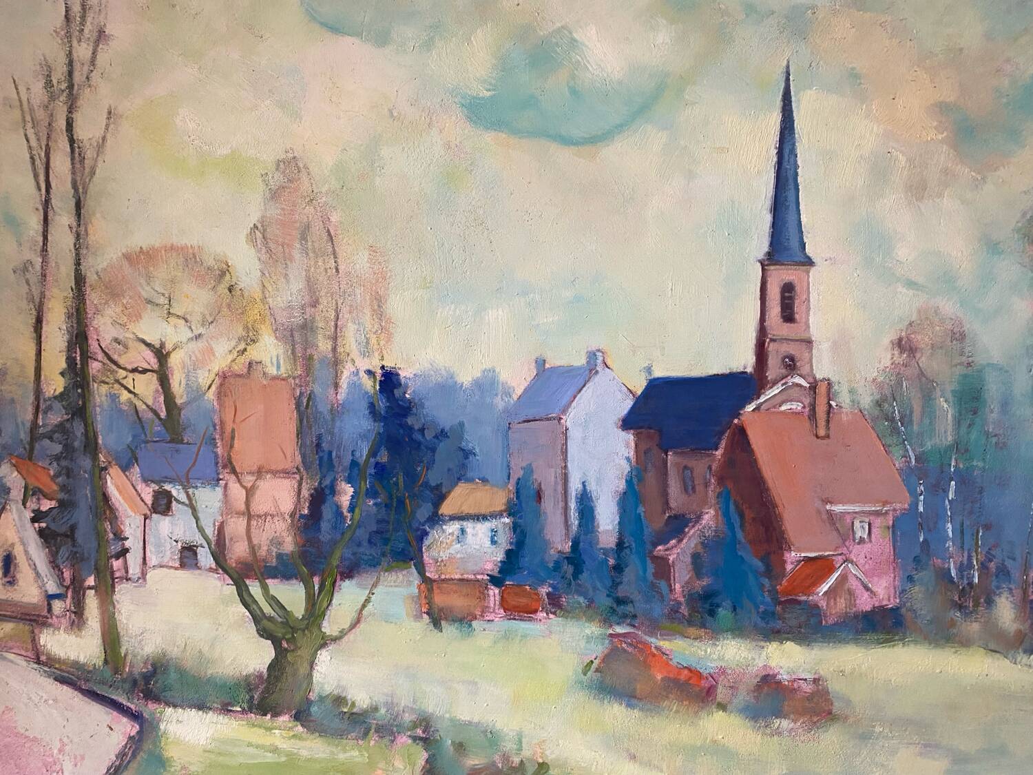 Signed village landscape