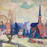Signed village landscape