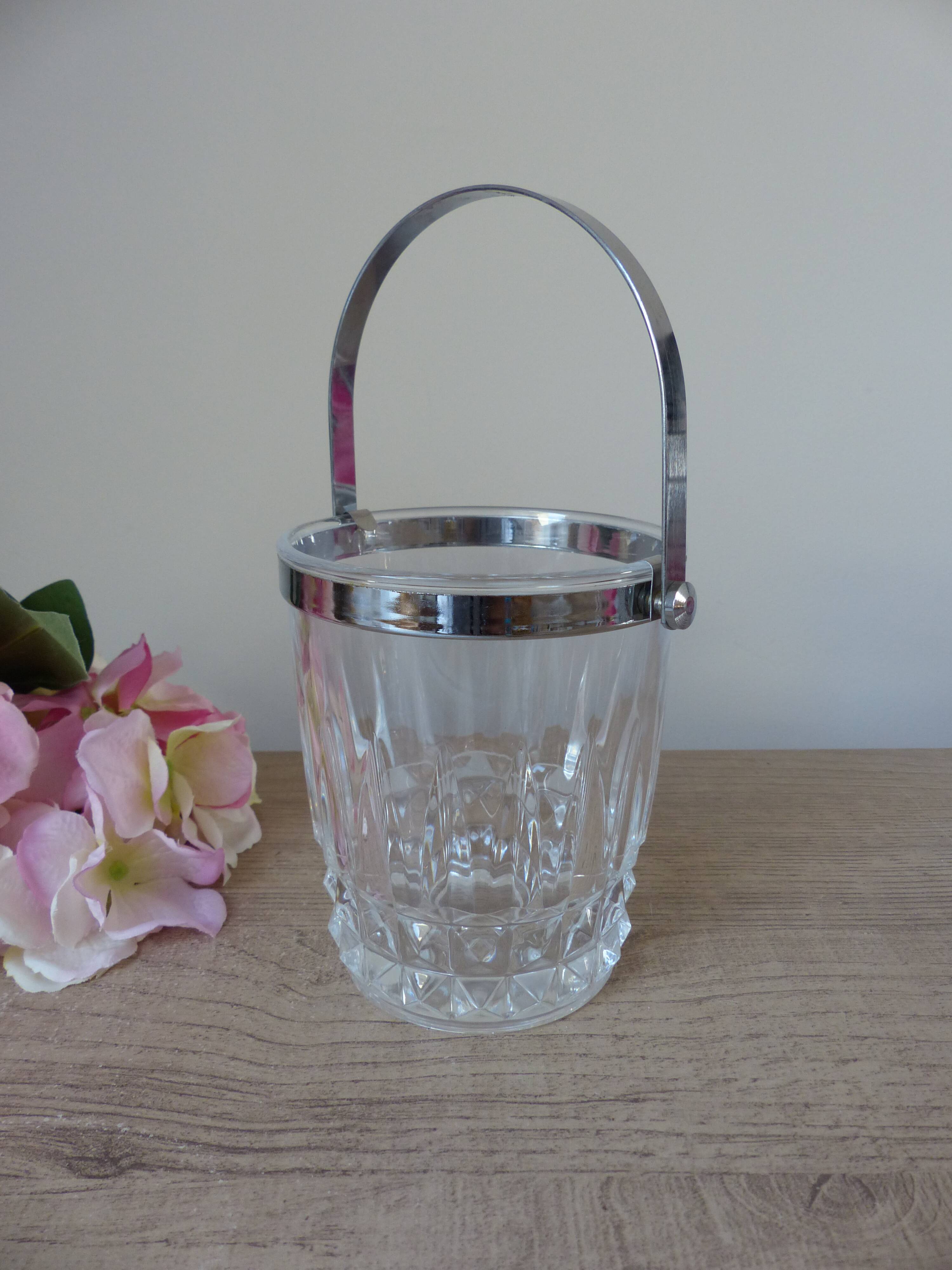 Vintage Cristal d'Arques ice bucket in transparent crystal, bar decoration