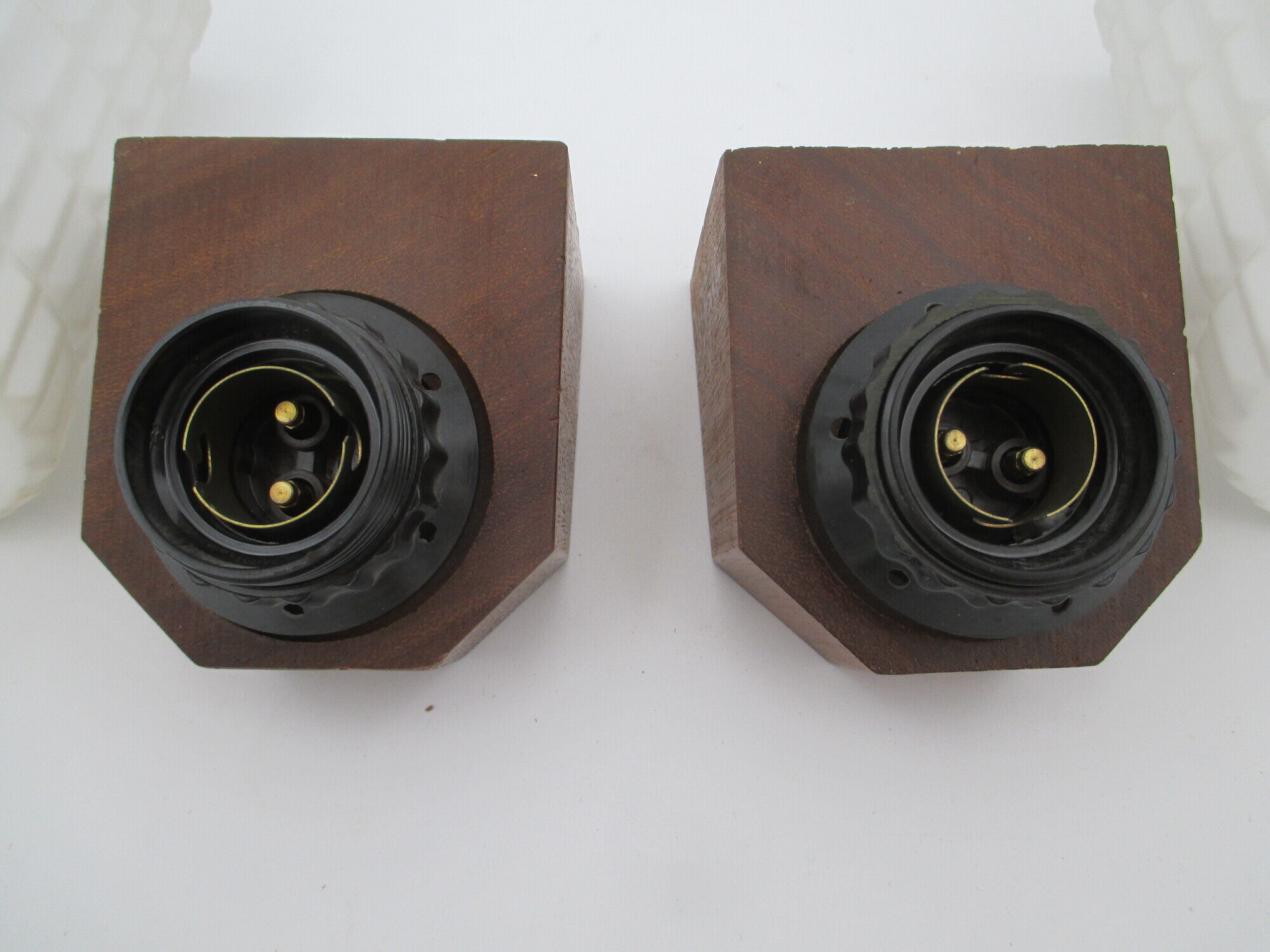 Pair of Scandinavian teak and opaline wall lamps philips