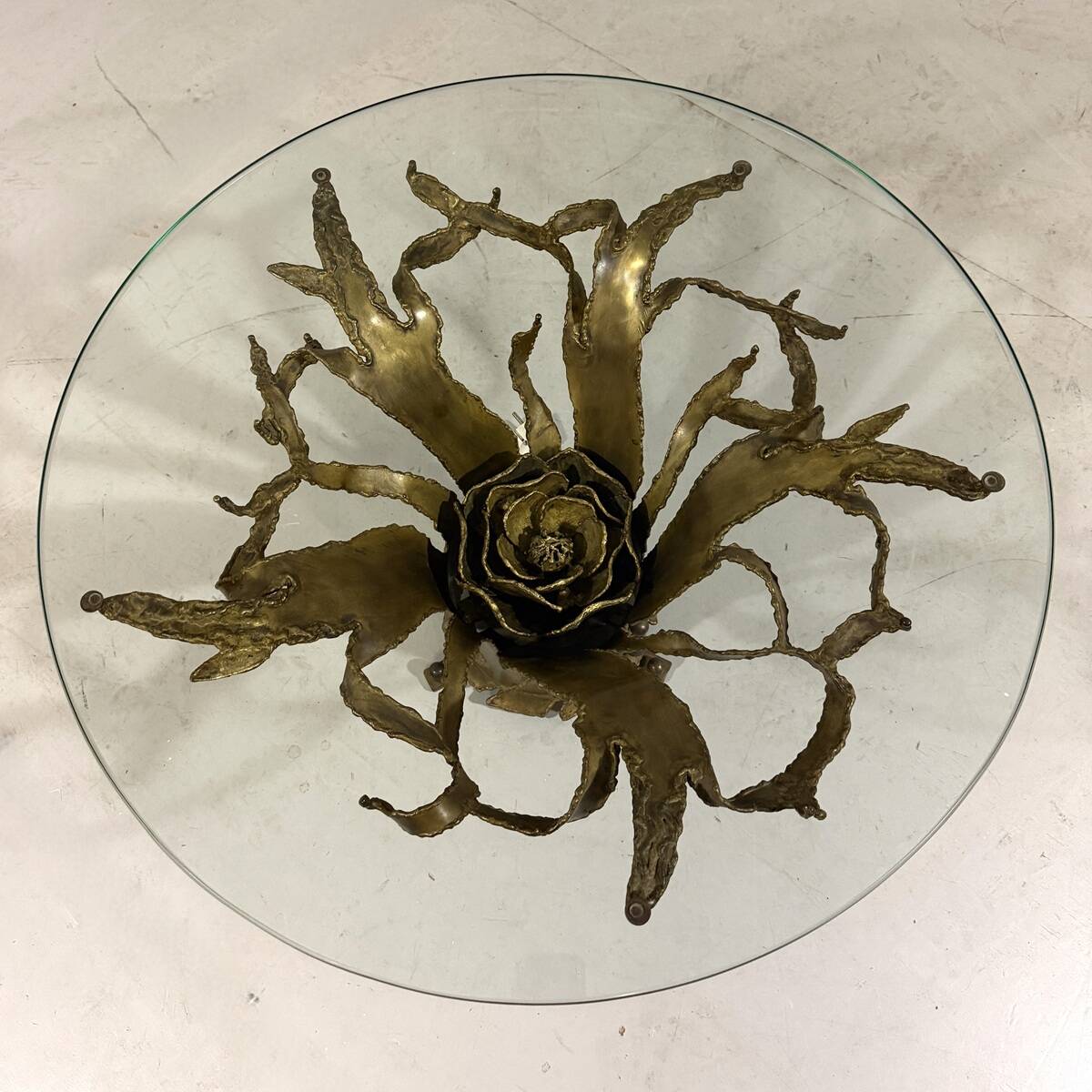 Illuminated brutalist coffee table dark brass 1960’s