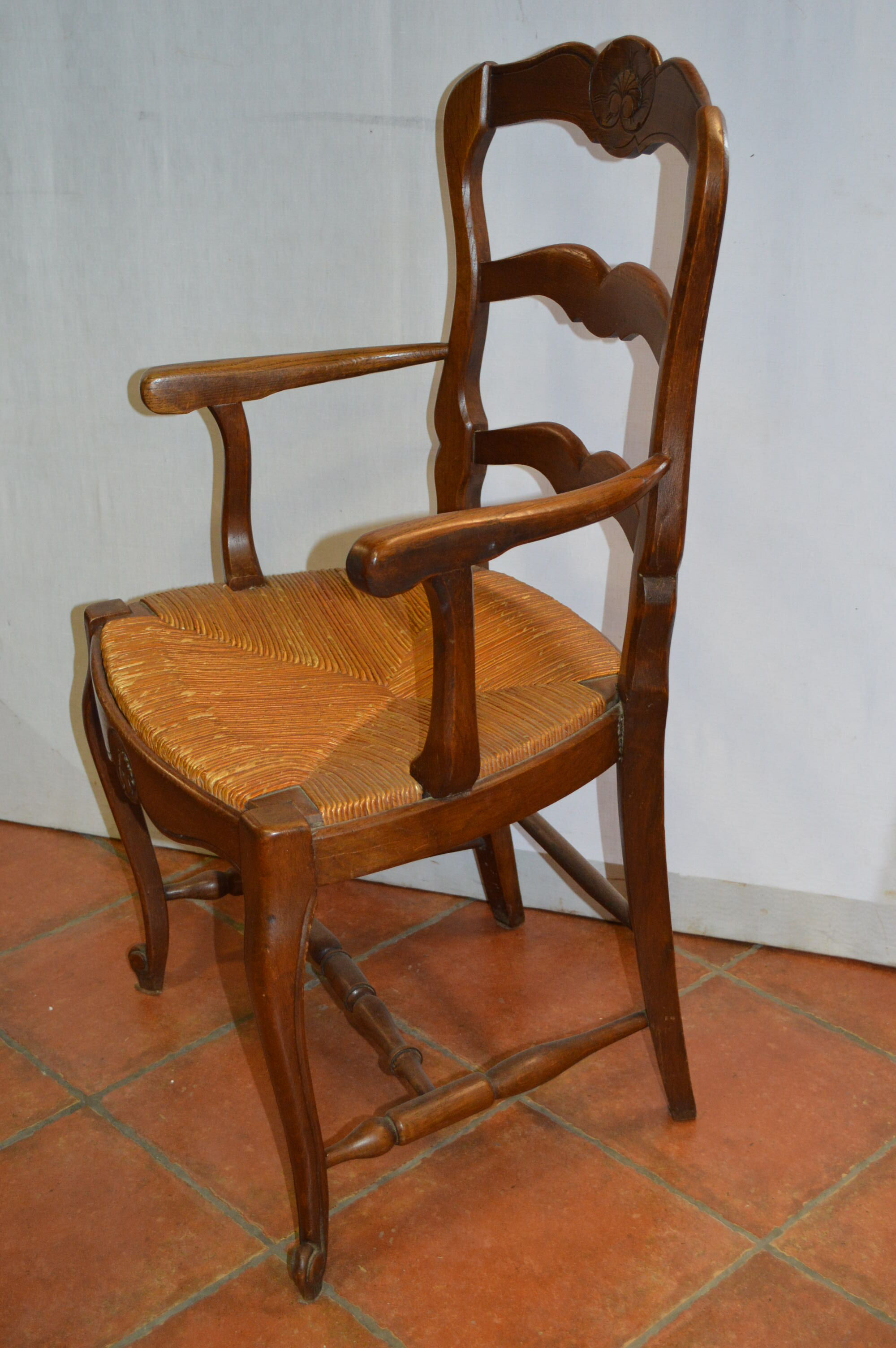 Straw armchair style Louis XV oak