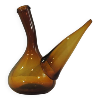 Grand Porron en verre ambré /Décanteur/Carafe/Pichet/vintage