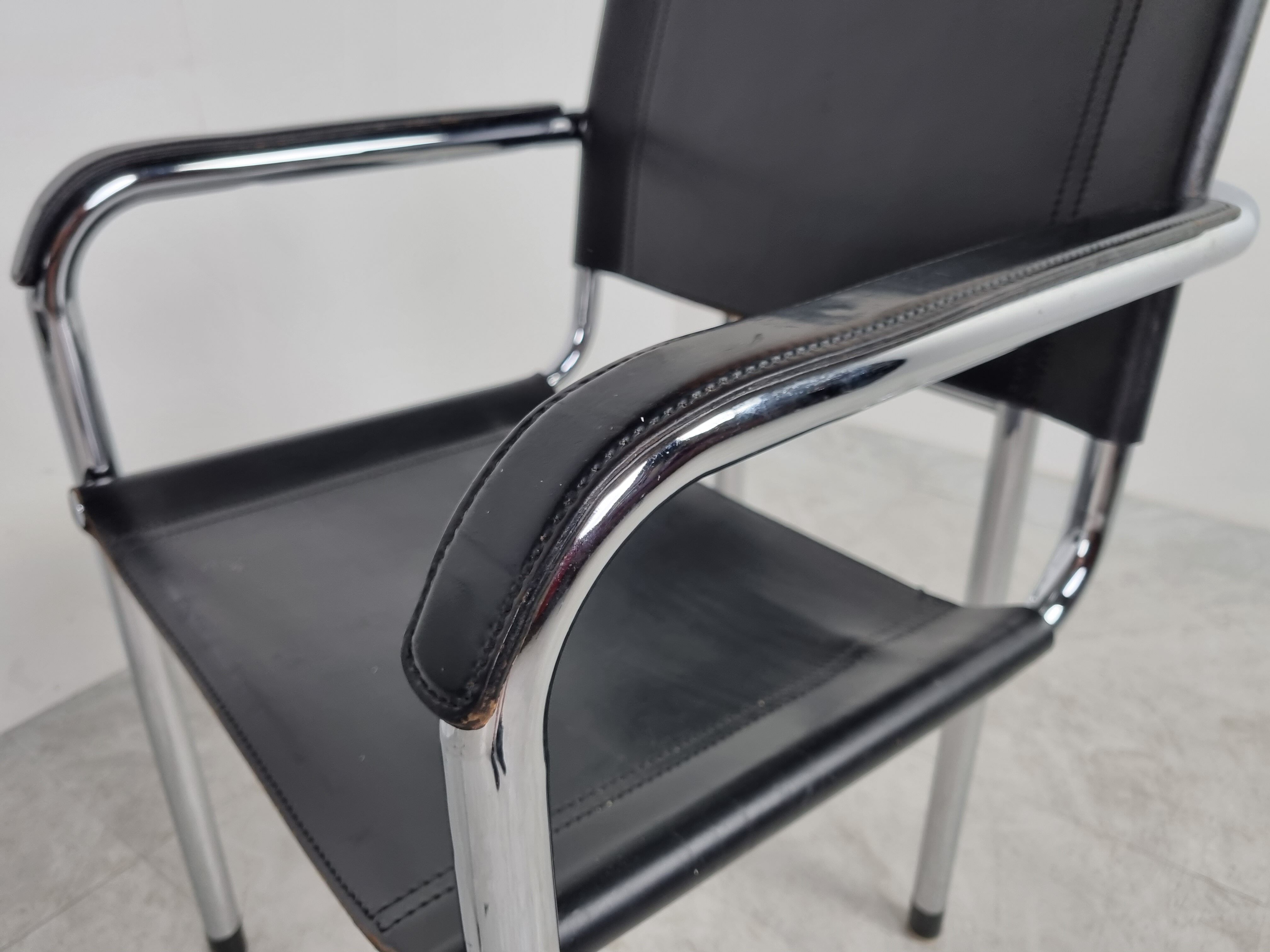 Vintage chrome and leather dining chairs set of 4 - 1980s