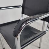 Vintage chrome and leather dining chairs set of 4 - 1980s