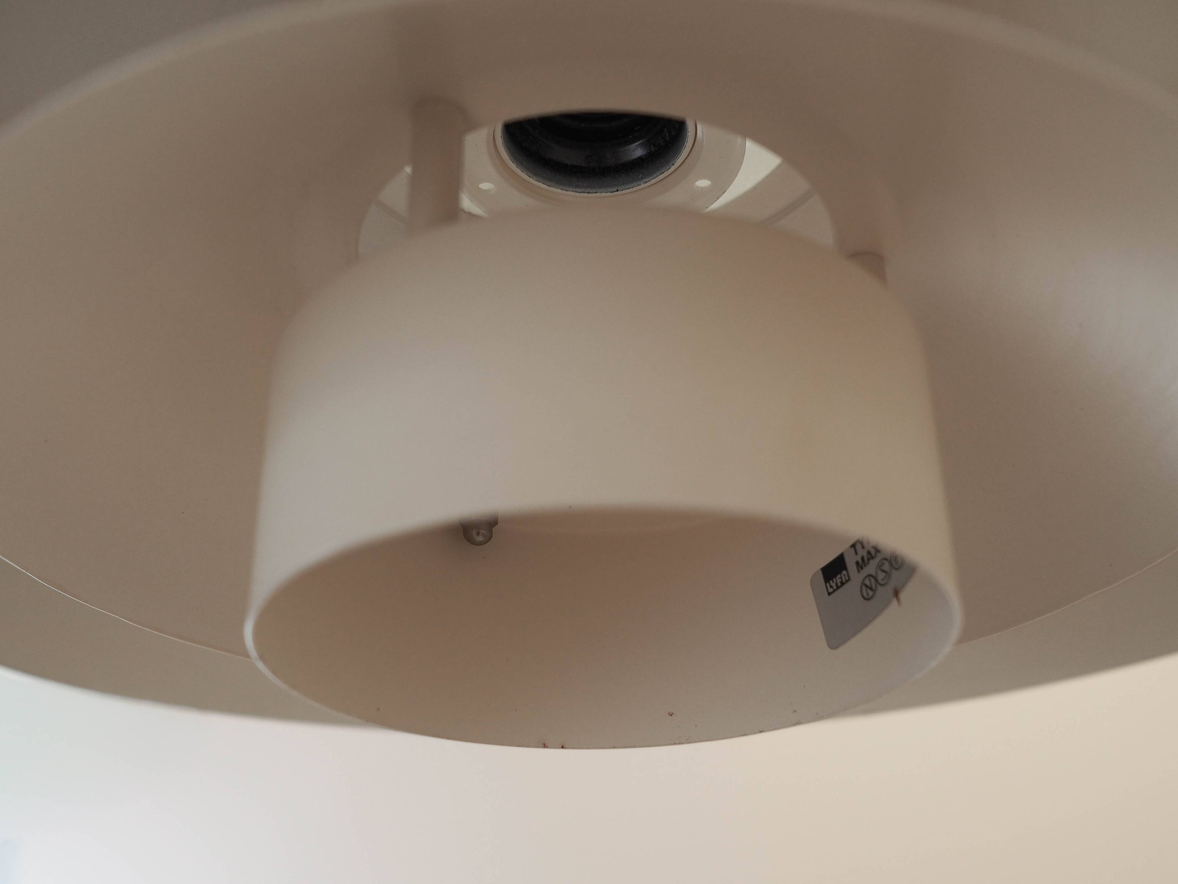 Lyfa pendant lamp from the 1970s, white metal shade, Denmark