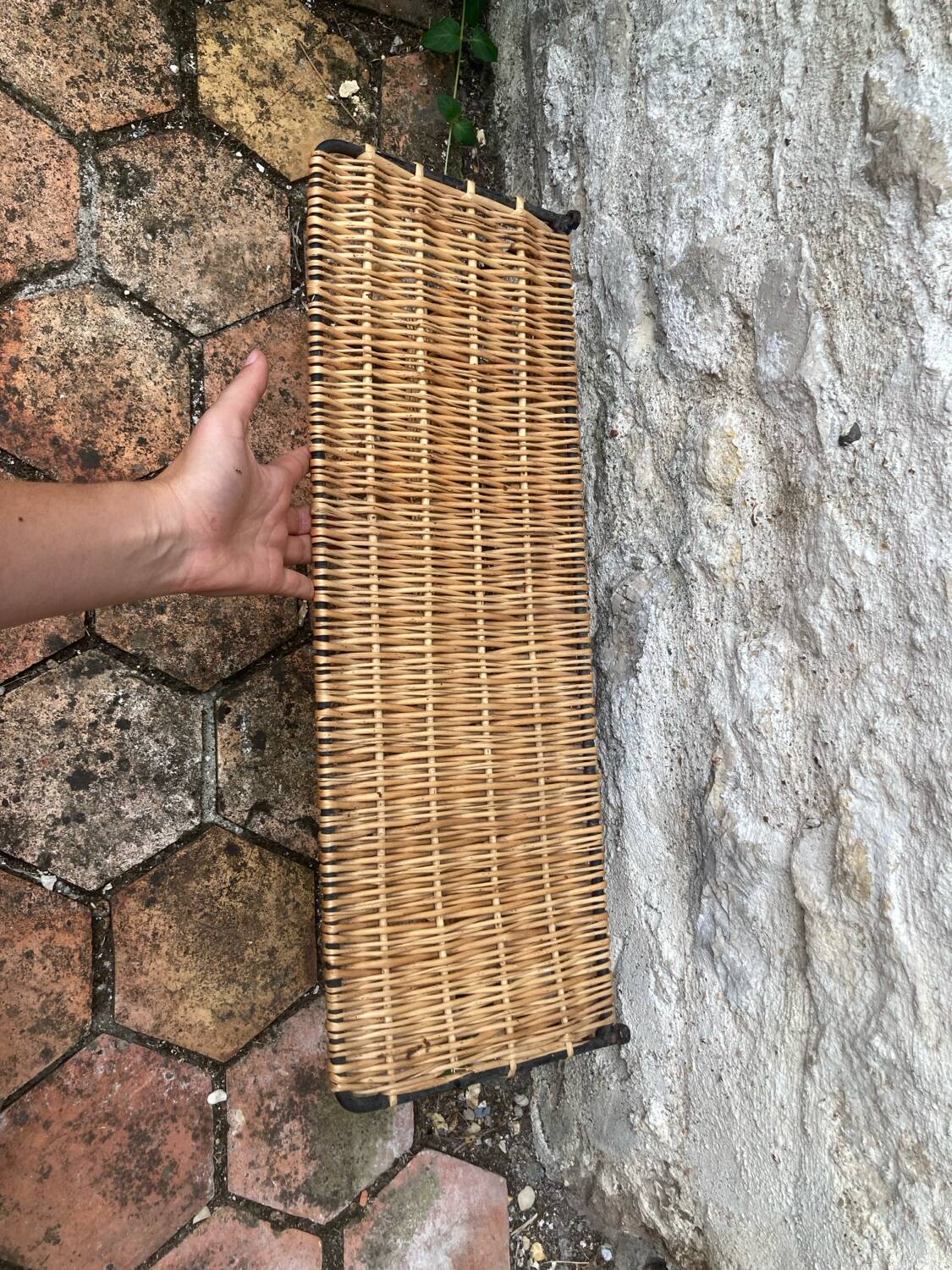 Vintage rattan wall coat rack