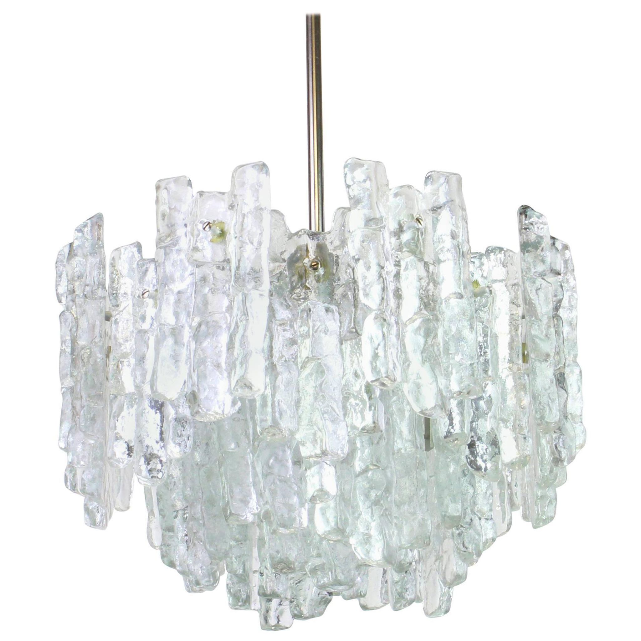 Glass ice Murano chandeliers by Kalmar, Austria, 1960s