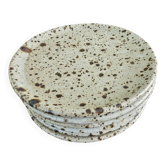 6 plates signed Gustave Tiffoche vintage pyrite glazed stoneware