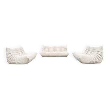 Ligne Roset Togo 3-seater and 2 x 2-seaters in beige corduroy.