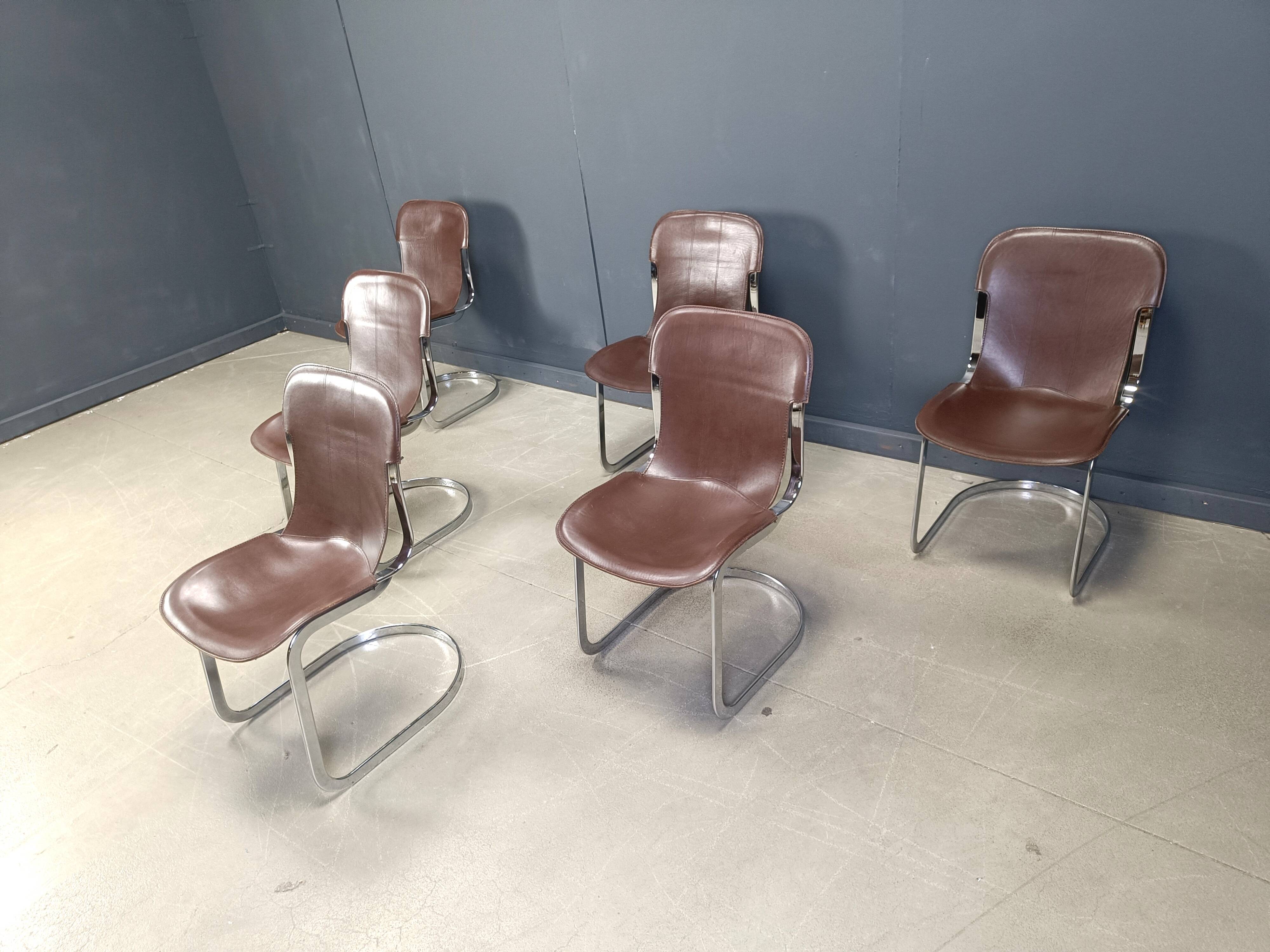 Vintage leather and chrome dining chairs by Cidue, 1970s