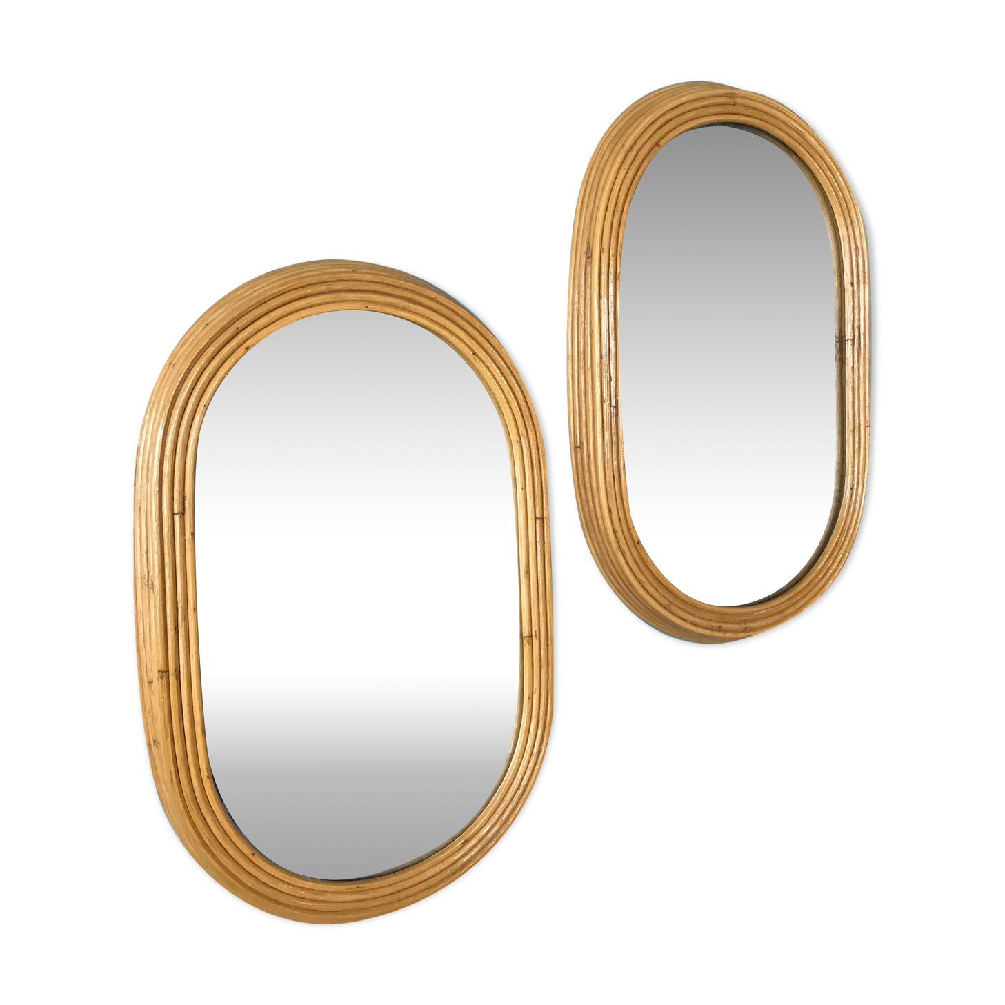 Pair of bamboo mirrors 34x56cm