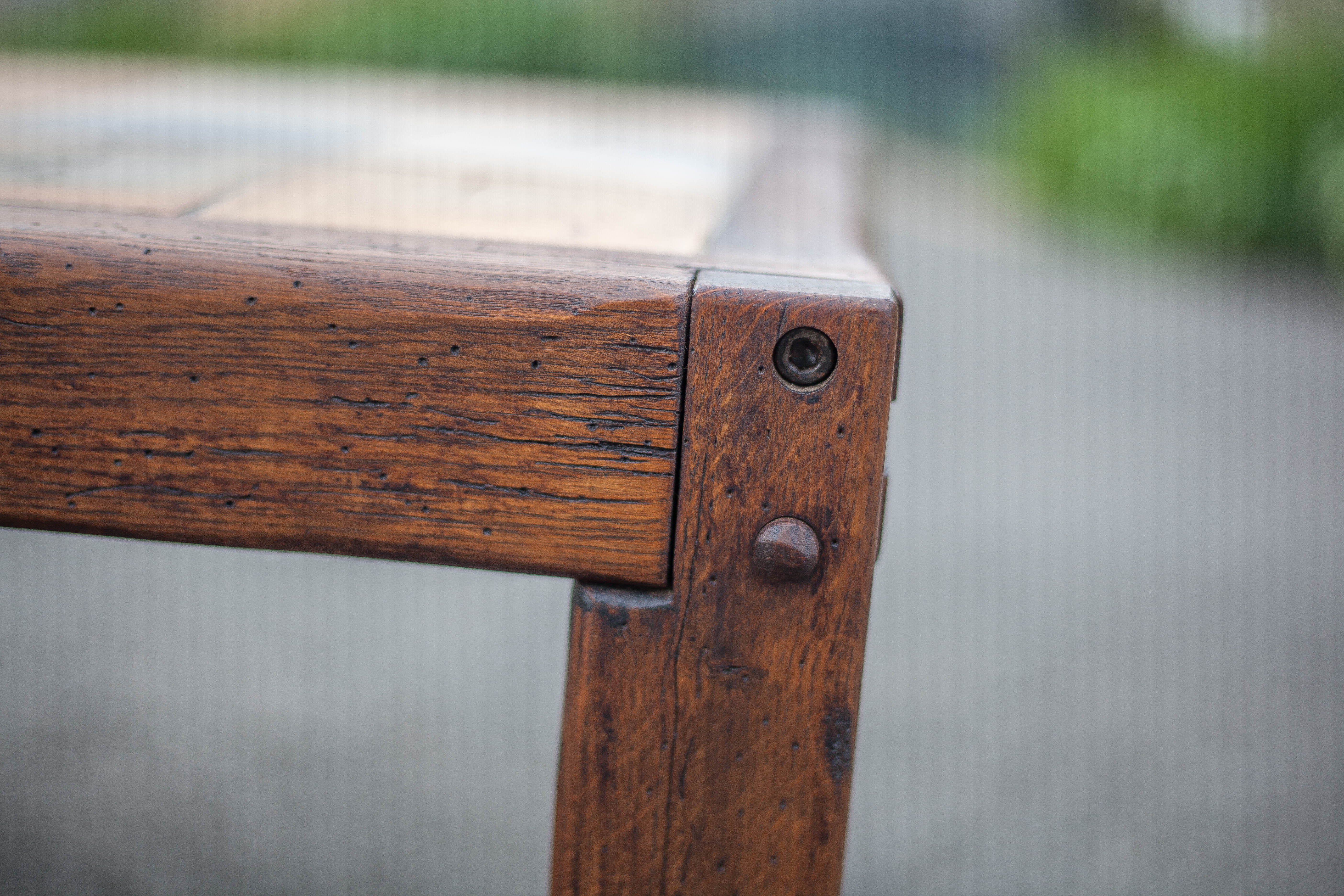 small ceramic coffee table herbarium feet wood, table signed R.capron