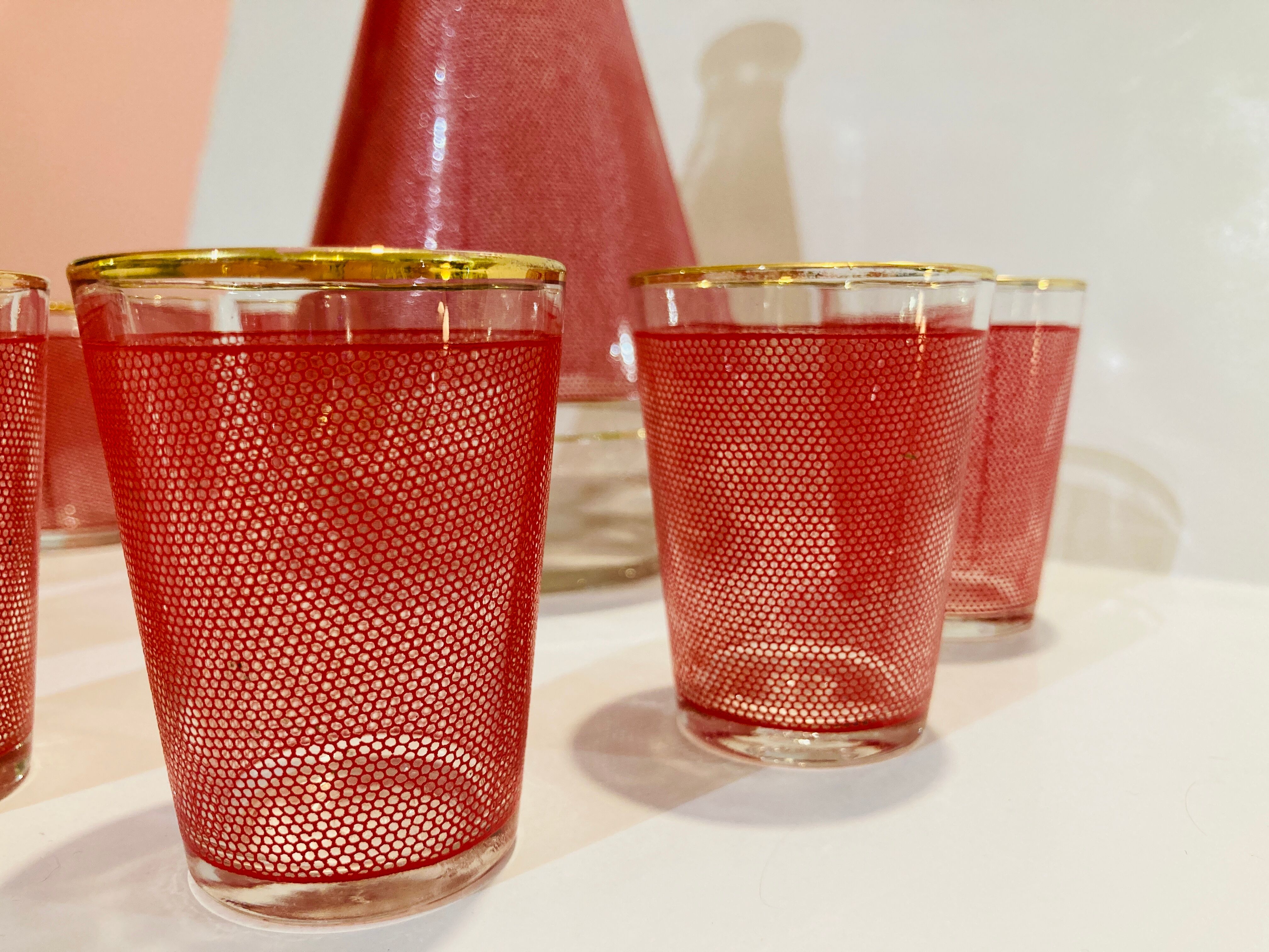 Set red liquor 1 carafe + 8 glasses Bvb France -retro cuisine vintagz