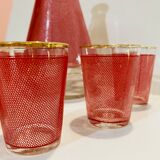 Set red liquor 1 carafe + 8 glasses Bvb France -retro cuisine vintagz