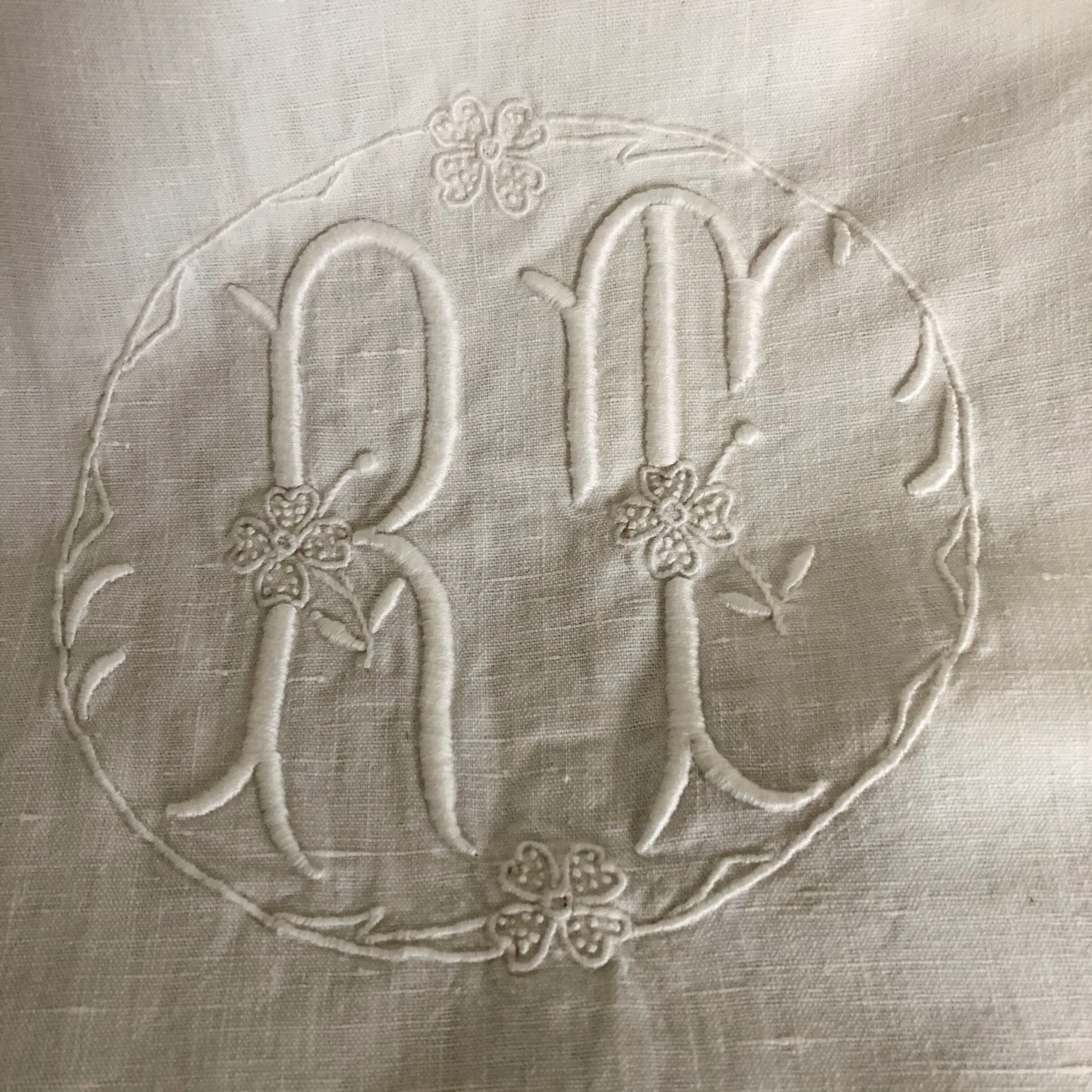 Old linen monogram sheet medallion
