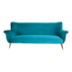 Canapé élégant trois places en velours, années 60, turquoise, restauré
