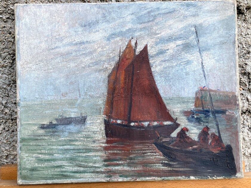 Marine table boat sea oil on canvas