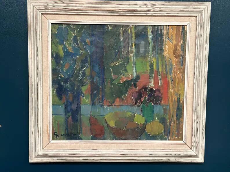 Original Swedish Oil on Canvas – "Still Life with Bowl of Fruit" by Svan Grandin – Signed – Vintage & Framed – 91 × 83 cm (35.8" × 32.7")