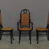 Chairs in curved beech and vienna straw, 1980s, set of 4