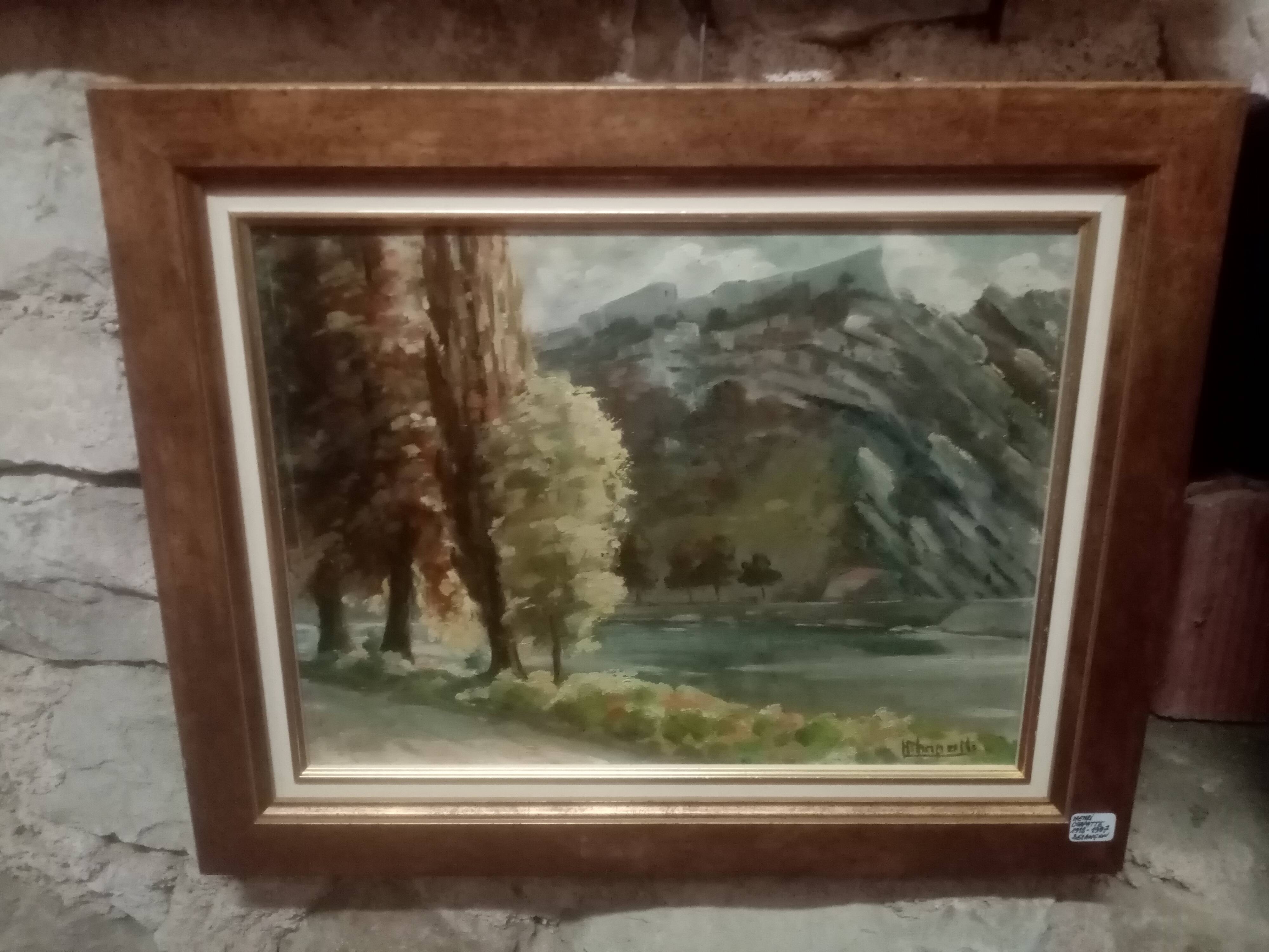 OIL PAINTING ON CARDBOARD VIEW OF THE CITADEL OF BESANCON SIGNED HENRI CHAPATTE