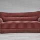 1960s, Danish 3-seater curved sofa, pink-salmon furniture velour, original.