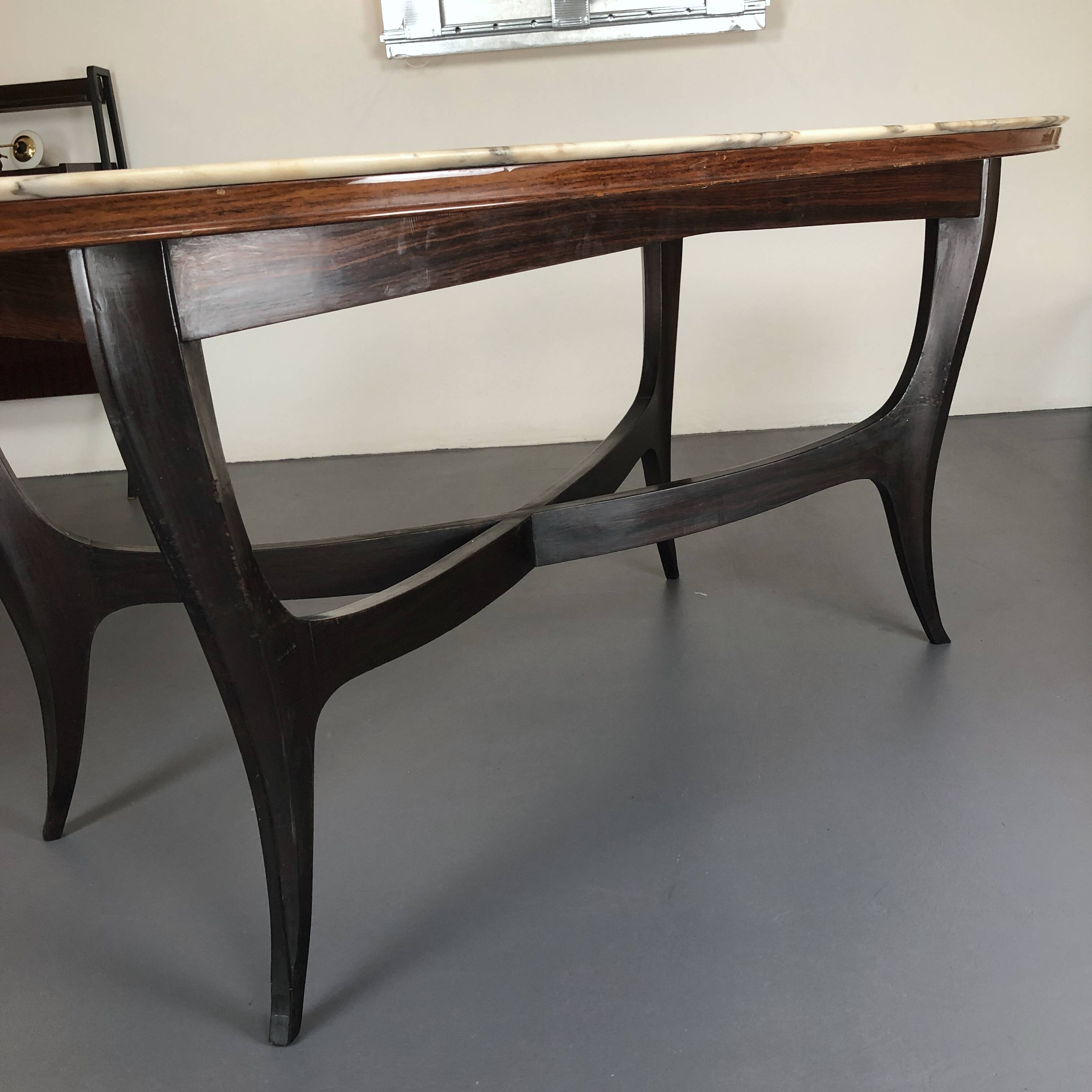 Vintage Italian wood and white marble dining table from 1950s