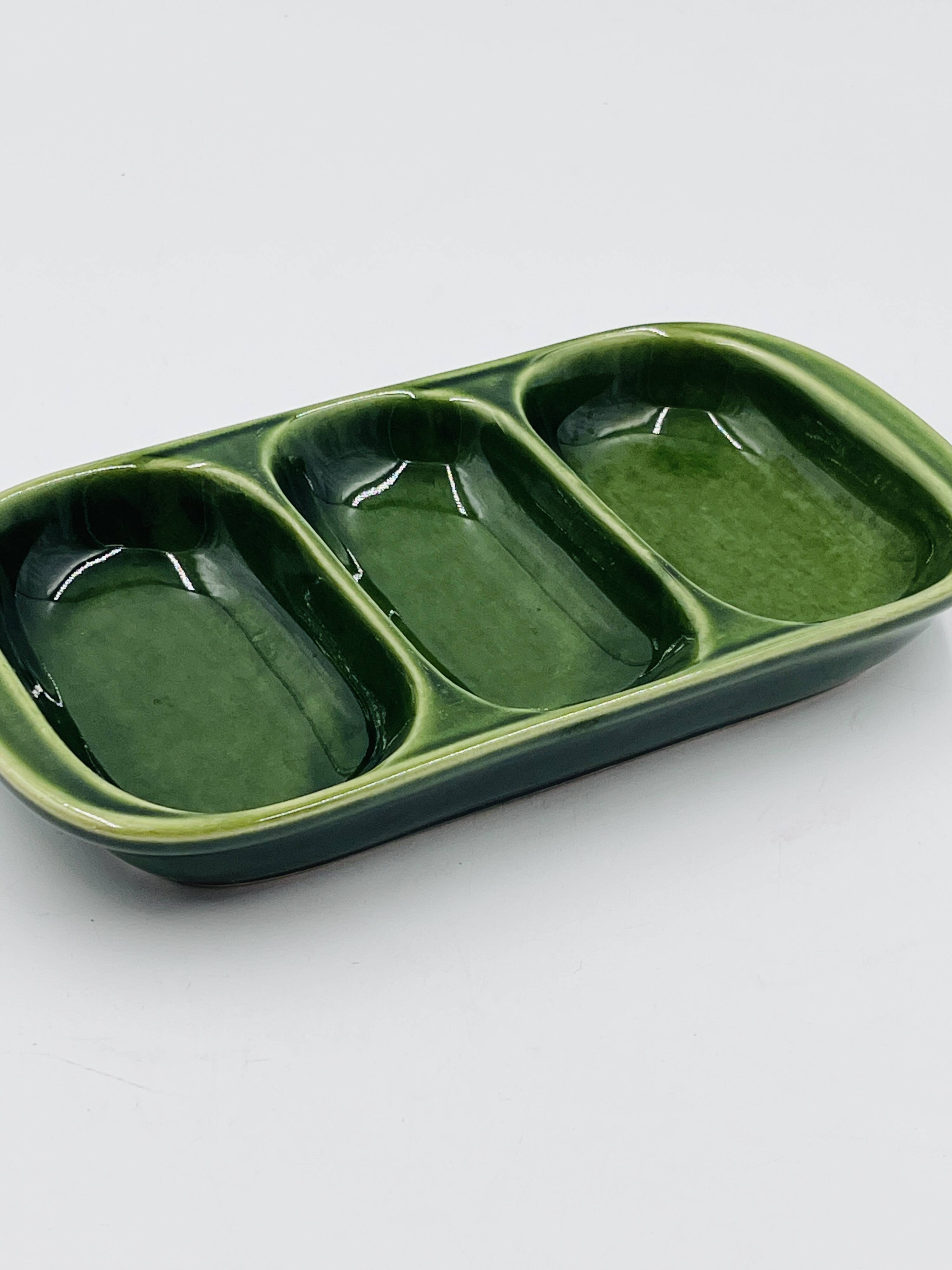 Vintage green ceramic aperitif plate from the 1970s.