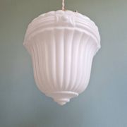 Pair of Art Deco pendant lights in pressed white opaline glass, 1920-30
