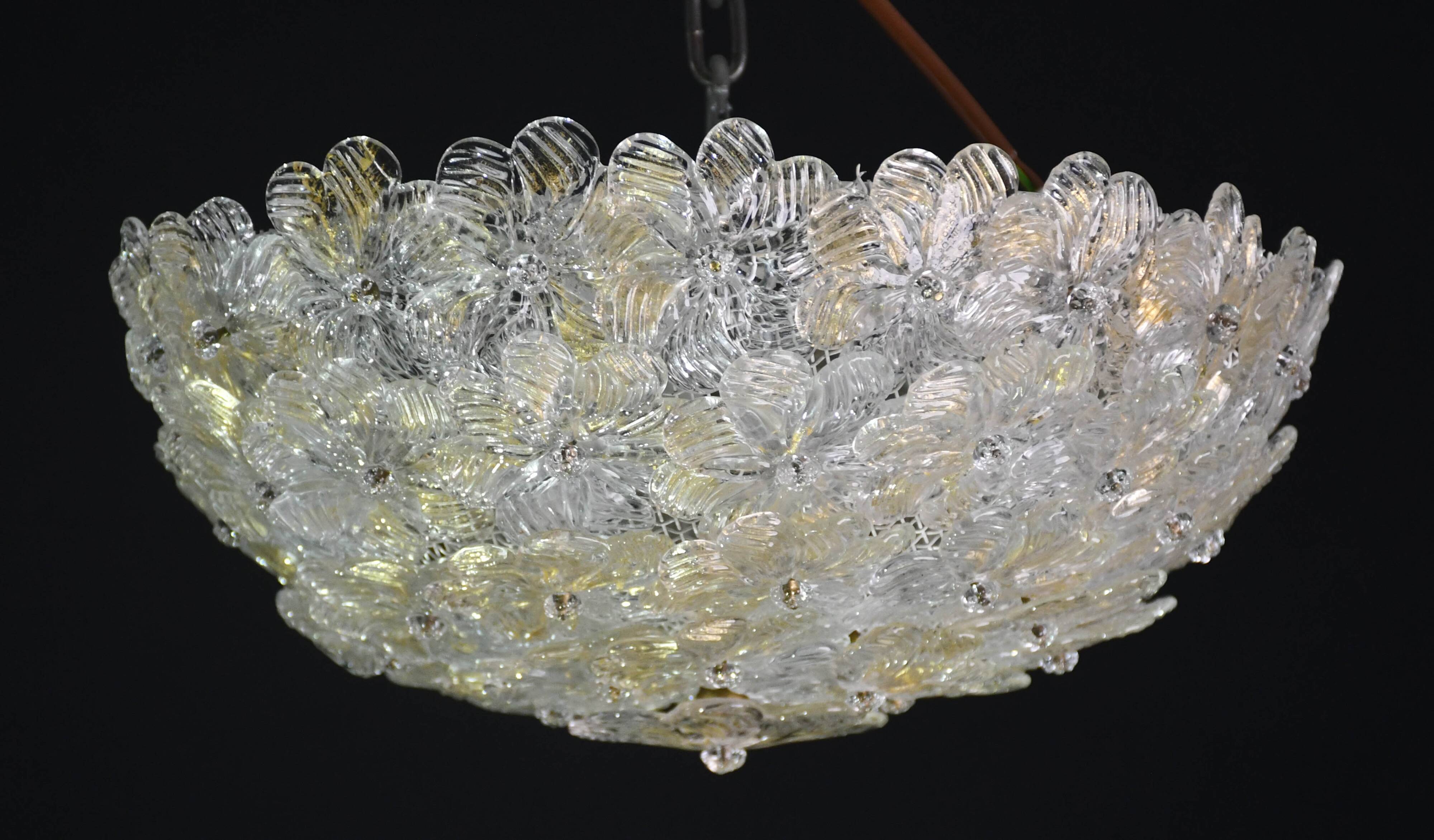 Murano Gold Ceiling Light Flower by Seguso for Venini, Italy, 1960s