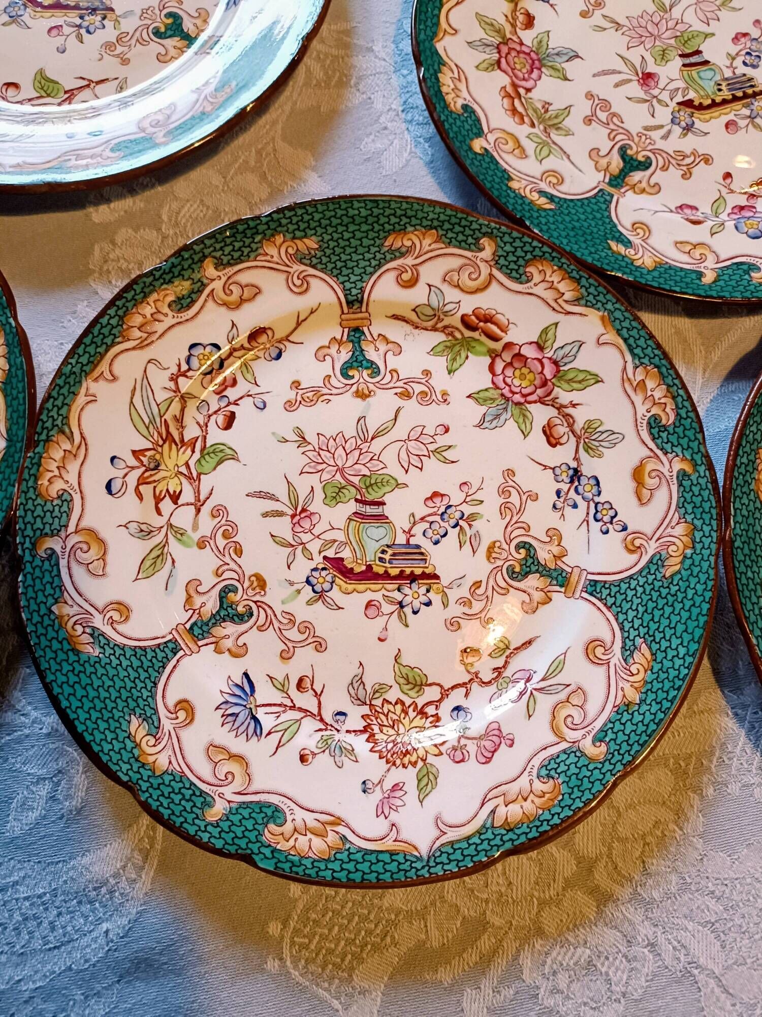 Set of 6 earthenware plates from Sarreguemines, Minton model 248.