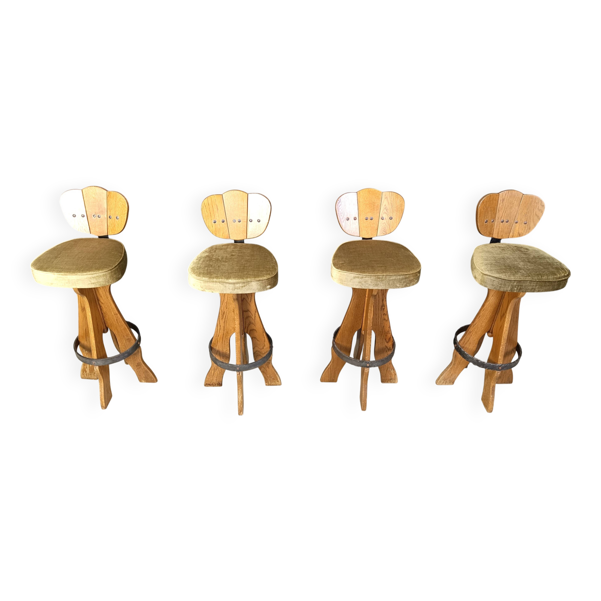 Set of 4 vintage brutalist bar stools, 1960s
