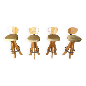 Ensemble de 4 tabourets de bar brutalistes vintage, années 1960