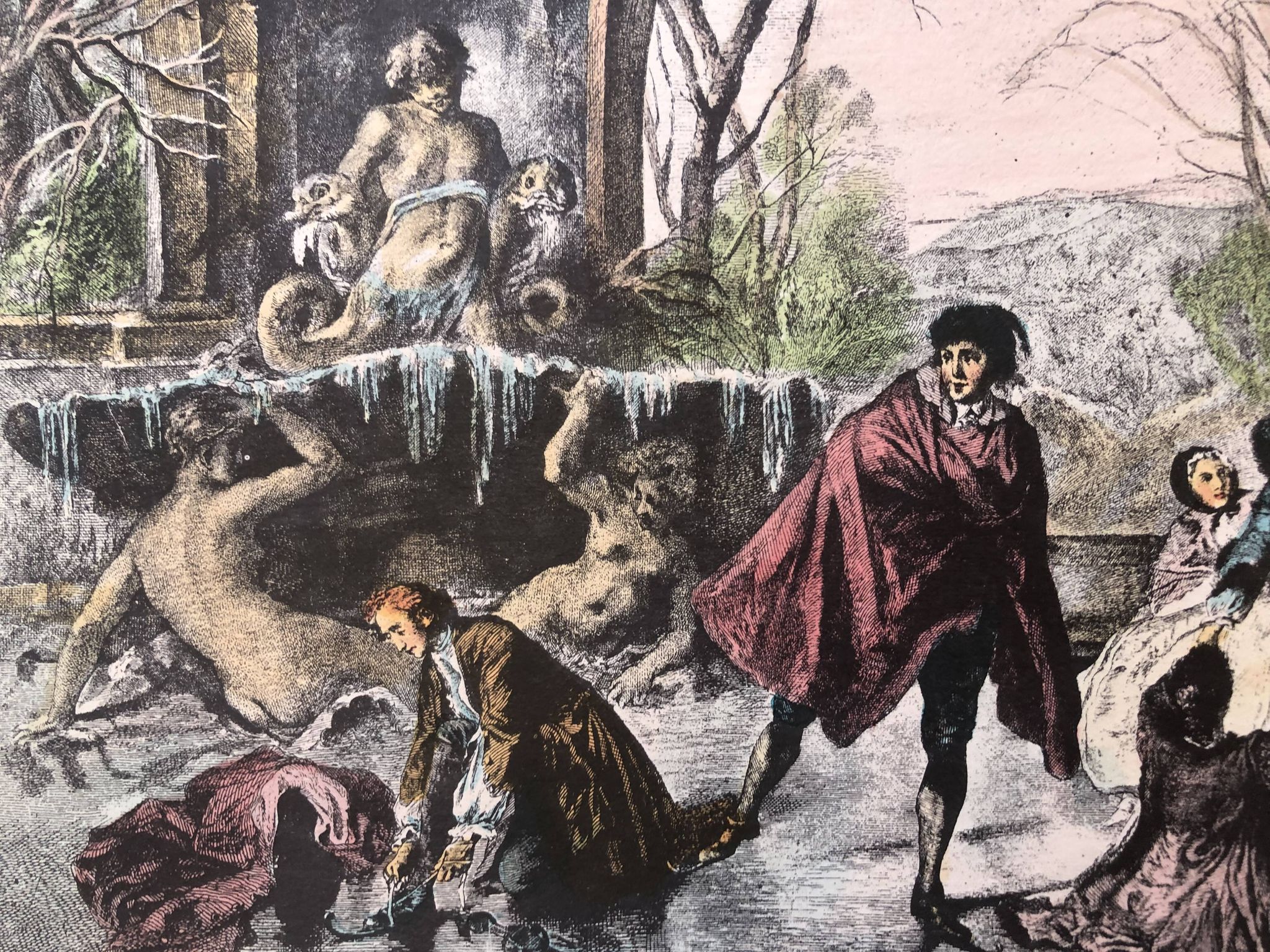 Set 4 lithograph les saisons after nicolas lancret, engraver chapollion and de mare, 20th century print
