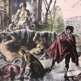 Set 4 lithograph les saisons after nicolas lancret, engraver chapollion and de mare, 20th century print