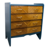 Atypical 1960s Scandinavian chest of drawers in satin blue with 4 drawers.