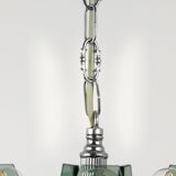 Glass and chrome suspension light in Fontana Arte style by Veca Murano, Italy.