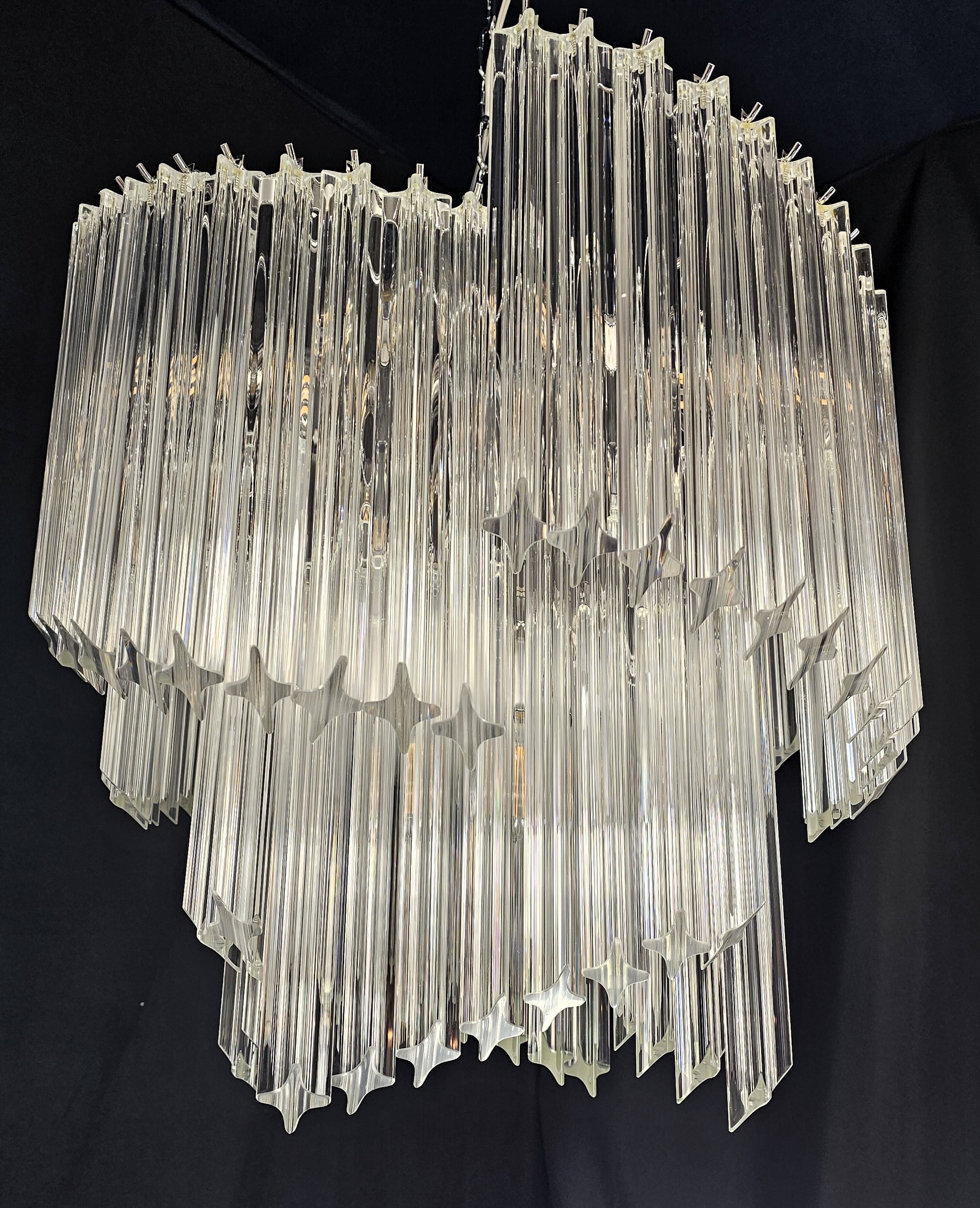 Chandelier with Murano glass quadrilateral prisms, handmade.