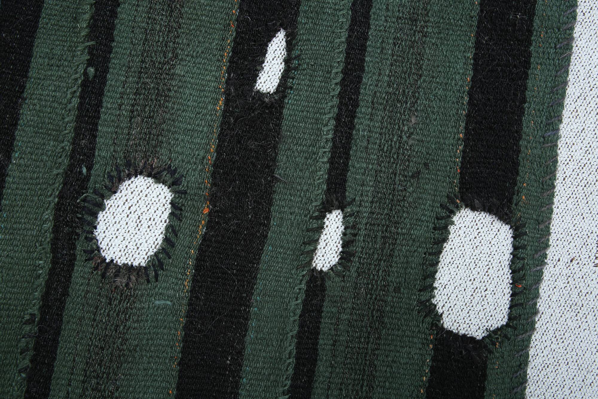 Turkish Green Black Striped Vintage Kilim Rug, 81x163Cm