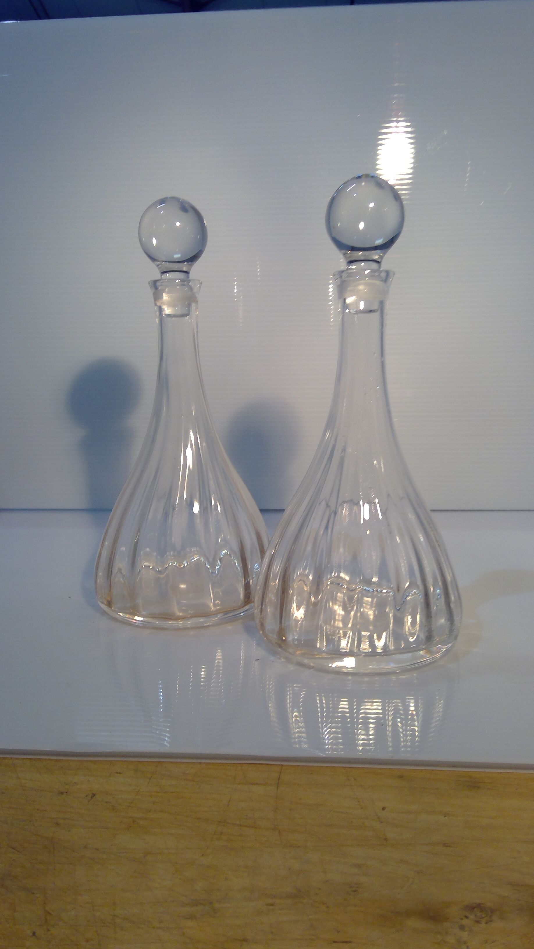 Two Godronnée glass decanters