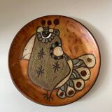 Vintage terracotta ceramic bird plate by Roland Zobel, Les Cyclades