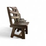 6 x Brutalist oak dining chairs / Belgium 1970s