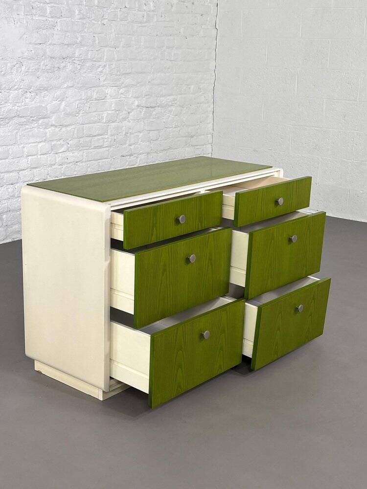 Vintage 6-drawer chest in beige wood and green varnish, Norway, 1960s