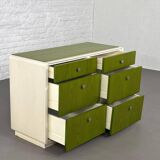 Vintage 6-drawer chest in beige wood and green varnish, Norway, 1960s