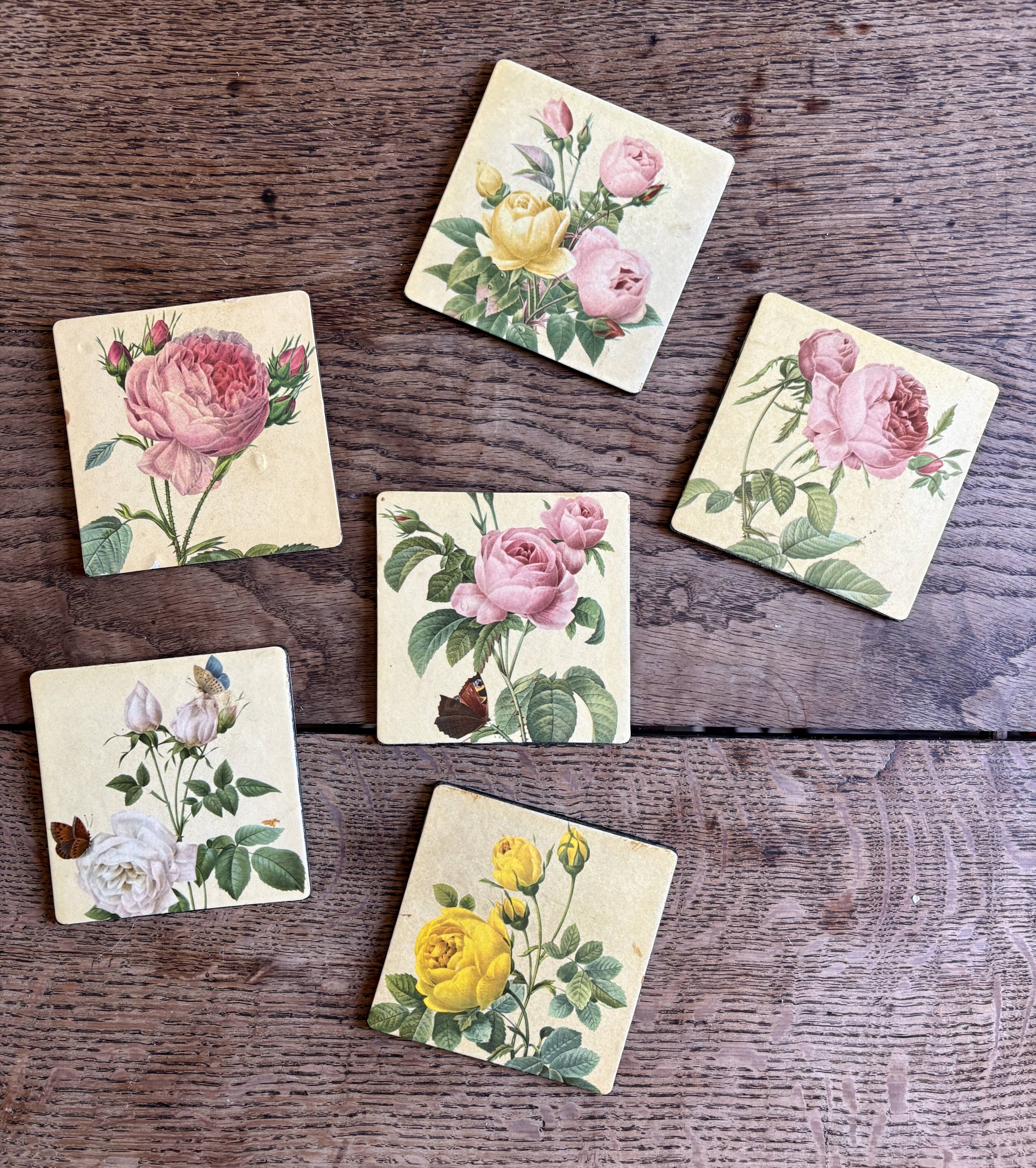 6 dessous de verre vintage décor Redouté