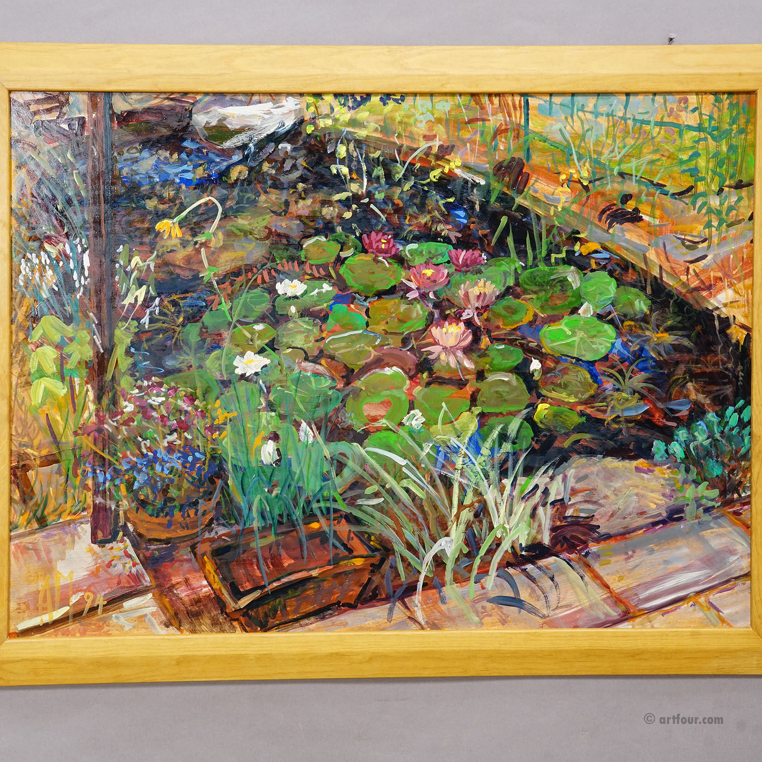 Garden pond with water lilies, 1994 – Oil painting by Alexander Michael