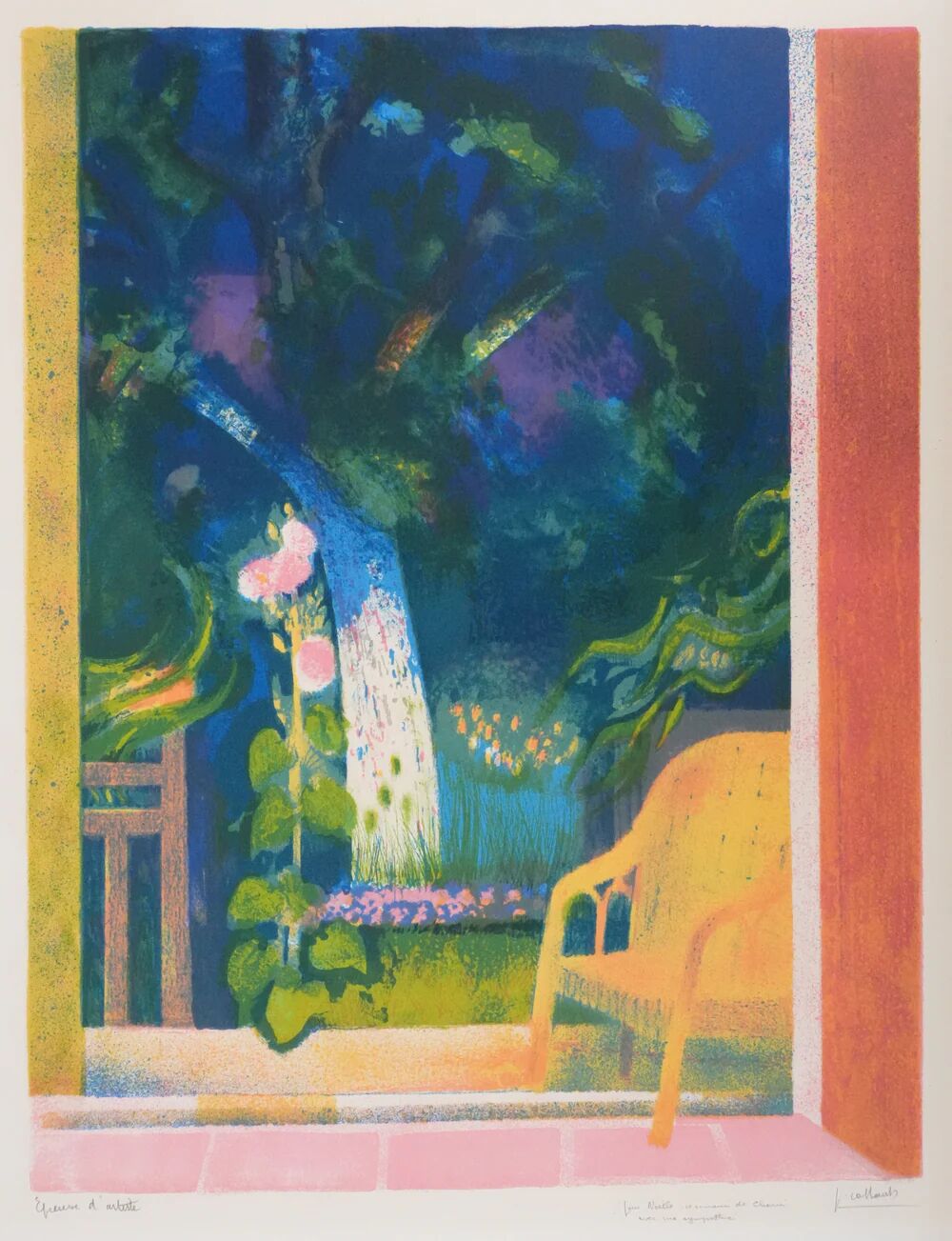 Paul COLLOMB: The garden at night, original signed lithograph.